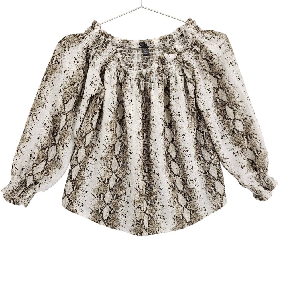 J For Justify Blouse Womens Large Snake Print Off The Shoulder Ruffle Neck Top